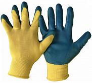 Перчатки нейлон латексная ладонь желто-синие Bull Gepro - фото