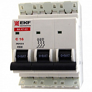 Автоматический выключатель 3P 16A (C) 4.5кА ВА 47-63 EKF с пломбой mcb4763-3-16C pro - фото