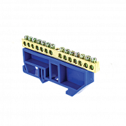 Шина нулевая N (6х9мм) 14 отв. латунь, синий изолятор на DIN-рейку EKF sn0-63-14-d - фото