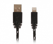 Кабель LuazON, Lightning - USB, 1 А, 2 м, оплётка нейлон,черный 4283688 - фото